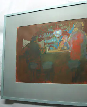 Peter Polderman - Ingelijst , Tempera , In het Café 2 – 1990 - Lijst, 78 x 97 cm kopen? Bied vanaf 150!