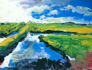 Justus Donker - Acryl op doek, Landschap verkocht voor € 1!