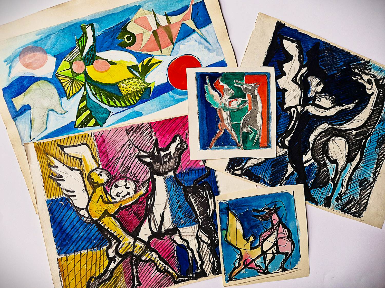 Dick Elffers - Lot van 5 diverse tekeningen/ontwerpen - St Joris en de Draak - gesigneerd kopen? Bied vanaf 49!