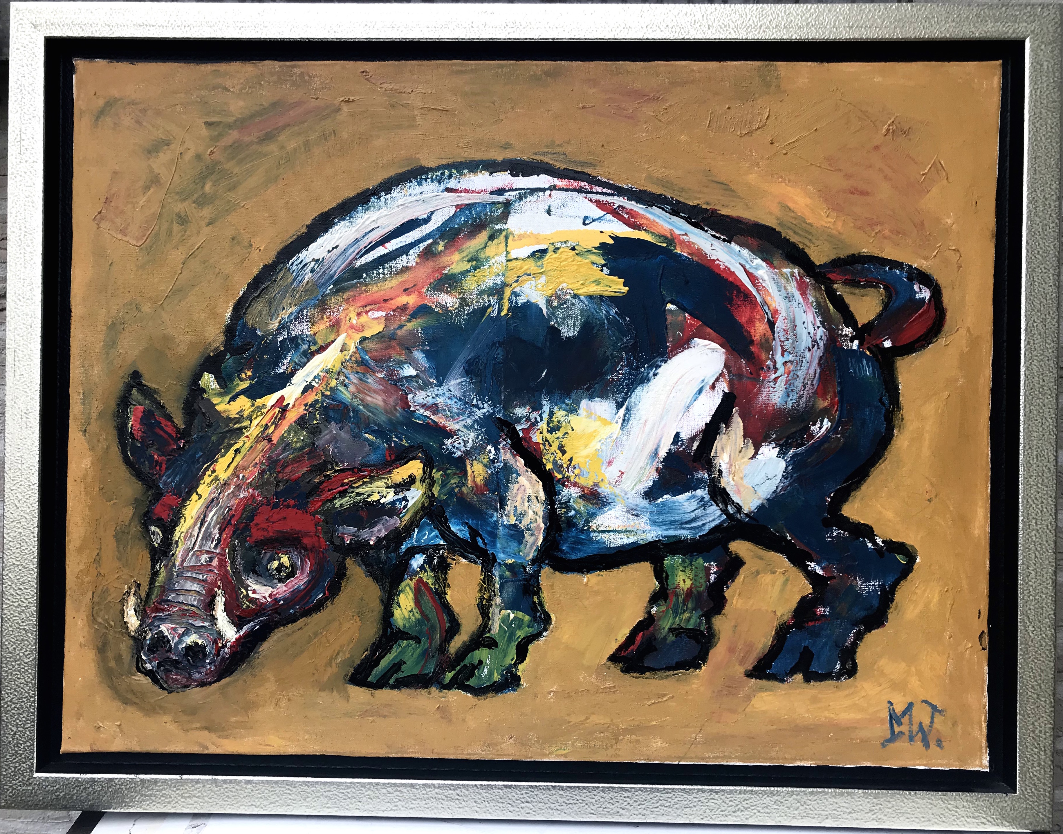 Martin van Wordragen - Olieverf op doek - Zwijn 2007 verkocht voor € 470!