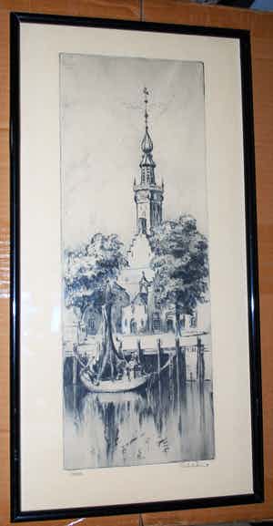 Riekele Prins - ets - Veere verkocht voor € 45!