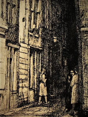 Albert Neuhuys - Langwerpige Ets uit 1935 "Prostituees aan de Schiedamschedijk Rotterdam" gesign. kopen? Bied vanaf 1!