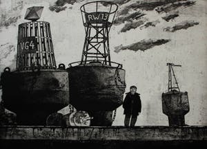 Herman Berserik - sepia ets: zelfportret bij boeien - 1982 kopen? Bied vanaf 45!