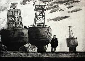 Herman Berserik - sepia ets: zelfportret bij boeien - 1982 verkocht voor € 45!