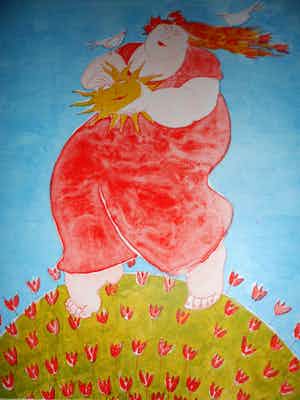 Ada Breedveld - Zeefdruk,Titel, "Morning Glory". verkocht voor € 50!