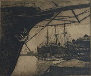 Ton Meyer - Ets, Havengezicht – Enkhuizen? - gesigneerd & ingelijst - 1923 kopen? Bied vanaf 10!