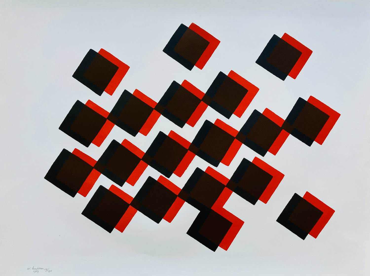 Buy Willem Hussem - Compositie met zwart en rode blokjes? Bid from 225!