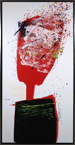 Arty Grimm - Olieverf op doek, Rode Tulp - Ingelijst (Zeer groot) verkocht voor € 400!