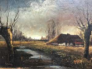 Niet of onleesbaar gesigneerd - Peellandschap met knotwilgen. verkocht voor € 1!