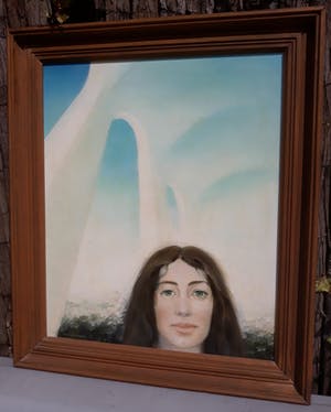 René Wagemakers - Vrouw voor architectonische structuur, olieverf op paneel (ingelijst) kopen? Bied vanaf 1!