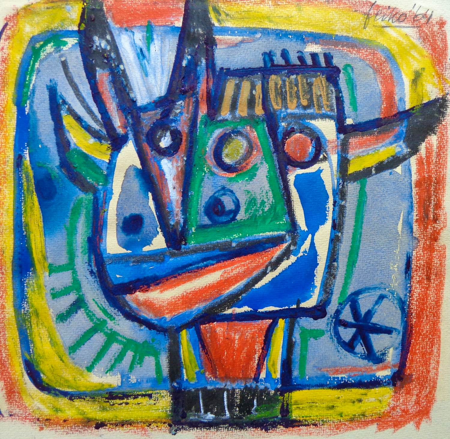 Feiko - COBRA DIER / ORIGINEEL WERK / 31x32cm / SIG / 1964. verkocht voor € 85!