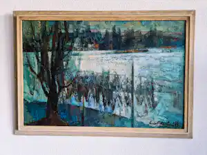 Roelof Klein - Sfeervol en groot 1963 olieverf "Haarlem met dichtgevroren Spaarne" gesigneerd verkauft für € 260!