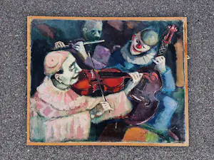 Joep Vogtschmidt - Groot jaren 50 olieverf op doek schilderij "musicerende clowns" gesigneerd kopen? Bied vanaf 81!
