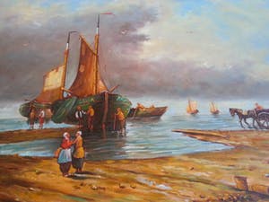 Niet of onleesbaar gesigneerd - Botters op het strand - Gesigneerd, P. Goossens kopen? Bied vanaf 10!