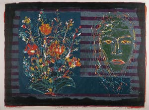 Jan Bezemer - Litho, Dame met bloemen kopen? Bied vanaf 40!