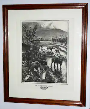 Hendrik Paulides - Javaanse sawah - zeldzame litho uit 1927 - prachtig zuurvrij ingelijst verkauft für € 120!