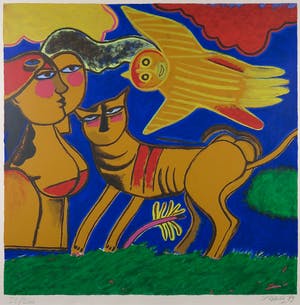 Corneille - Zeefdruk, Le grand oiseau jaune et le chat - Ingelijst (Groot) kopen? Bied vanaf 400!