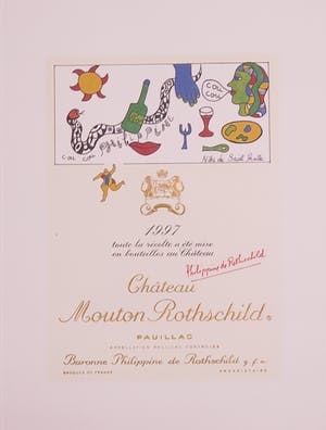 Niki de Saint-Phalle - Gemengde druktechniek, Lot van twee etiketten van Chateau Mouton Rothschild kopen? Bied vanaf 75!