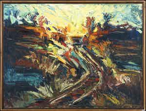 Berry Brugman - Olieverf op board, Weglandschap - Ingelijst verkocht voor € 200!