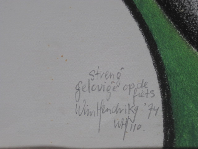 Wim Hendriks - Bijzonder Pastel van Noord Hollandse Expressionist "streng gelovige op fiets" kopen? Bied vanaf 1!