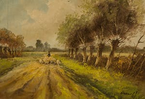 Toon Wildeboer - Blaricum, landweg met schapen. kopen? Bied vanaf 1!