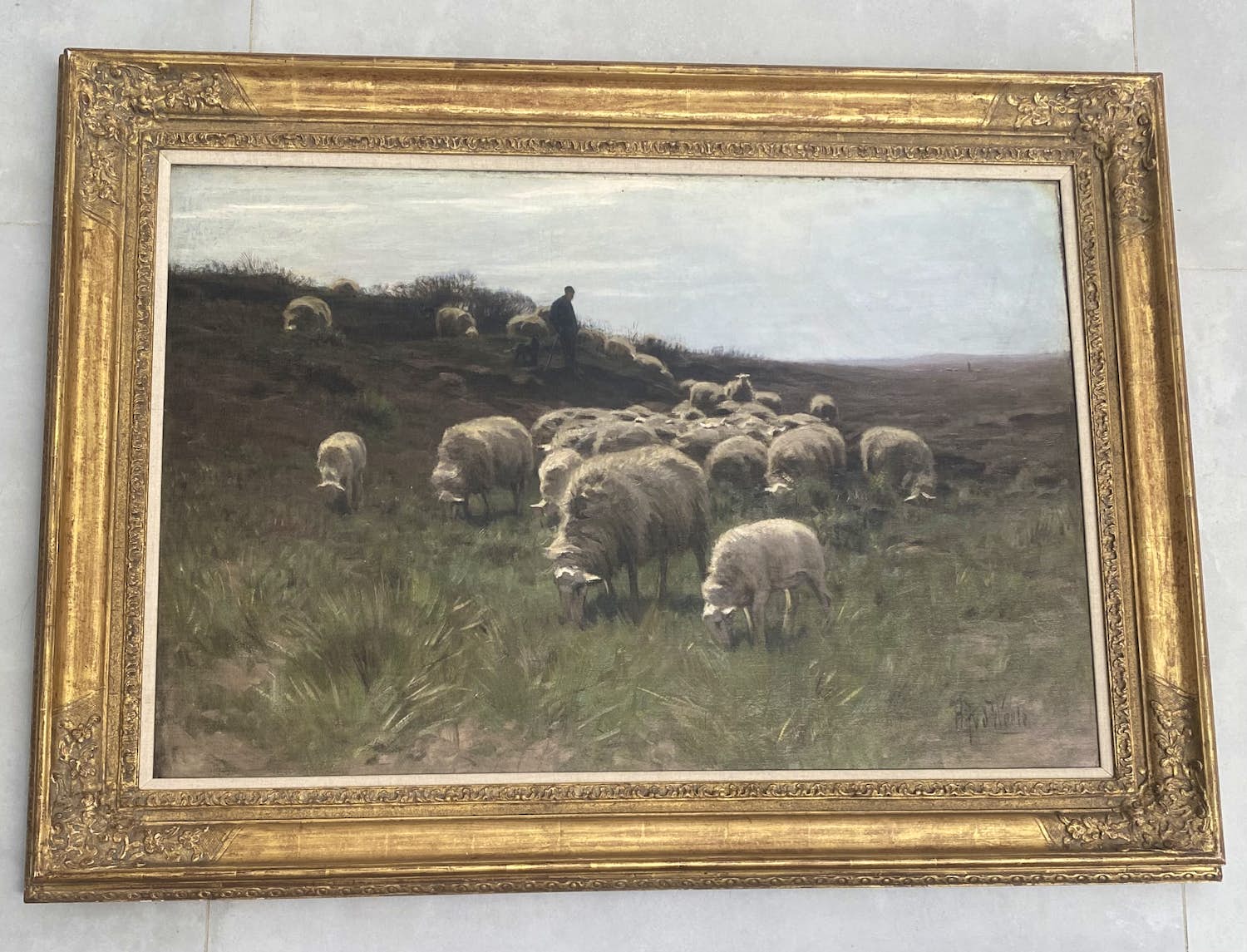 Herman van der Weele - 1852-1930, herder met schaapskudde op de hei. Olieverf op doek 58,7 x 86,9 cm. kopen? Bied vanaf 1200!