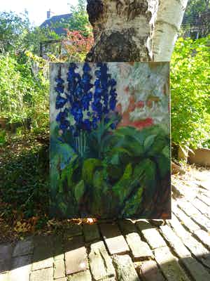 Irene van Lippe Biesterfeld - titel: Blauw - verkoop expositie voor het natuurcollege verkocht voor € 450!