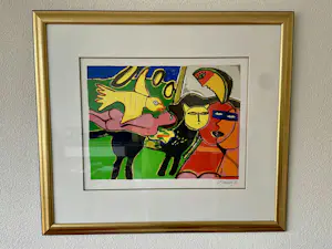 Corneille - Zeefdruk EAIX/XL - Vrouw met vogel - Ingelijst kopen? Bied vanaf 200!