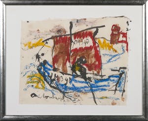 Anton Heyboer - Gemengde techniek op papier, Z.T. Boot - Ingelijst kopen? Bied vanaf 1!