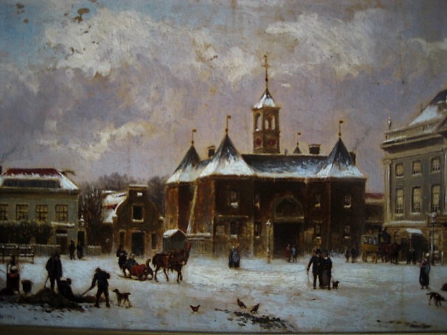 Niet of onleesbaar gesigneerd - Oud olieverf "Amsterdam Leidseplein met Leidsepoort in winter" gesigneerd  kopen? Bied vanaf 1!