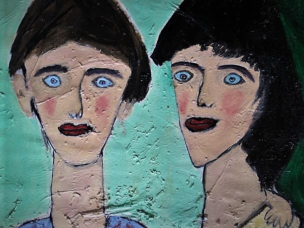 Anne Verhoijsen - GROOT expressionistisch olieverf - Naïeve kunst "de wonderlijke ontmoeting" kopen? Bied vanaf 1!