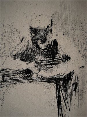 Chris van Geel (II) - Zeldzame Ets "Huiswerk maken" van Amsterdamse Dichter / Beeldend Kunstenaar kopen? Bied vanaf 10!