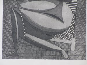 Theo Beerendonk - Kubistisch naakt in stoel - Ets kopen? Bied vanaf 40!