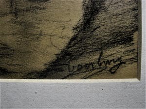 Johannes de Munck - Grote houtskooltekening "huizen aan water" gesigneerd - ingelijst. kopen? Bied vanaf 29!