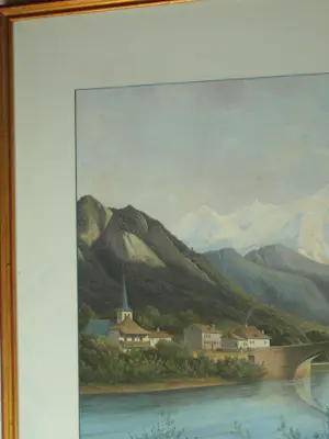 Henri Knip - Ingelijste gouache , Landschap Zwitserland – ca. 1870? - Lijst, 73 x 93 cm. kopen? Bied vanaf 10!