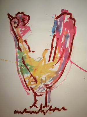 Anton Heyboer - Olieverf en acrylverf, Kip / Oervogel – 107 x 79 cm - ca. 1980 kopen? Bied vanaf 125!