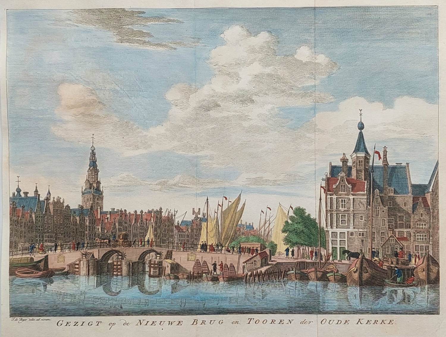 Isaac Tirion - Amsterdam Nieuwe Brug Damrak Oude Gravure 1760 kopen? Bied vanaf 55!