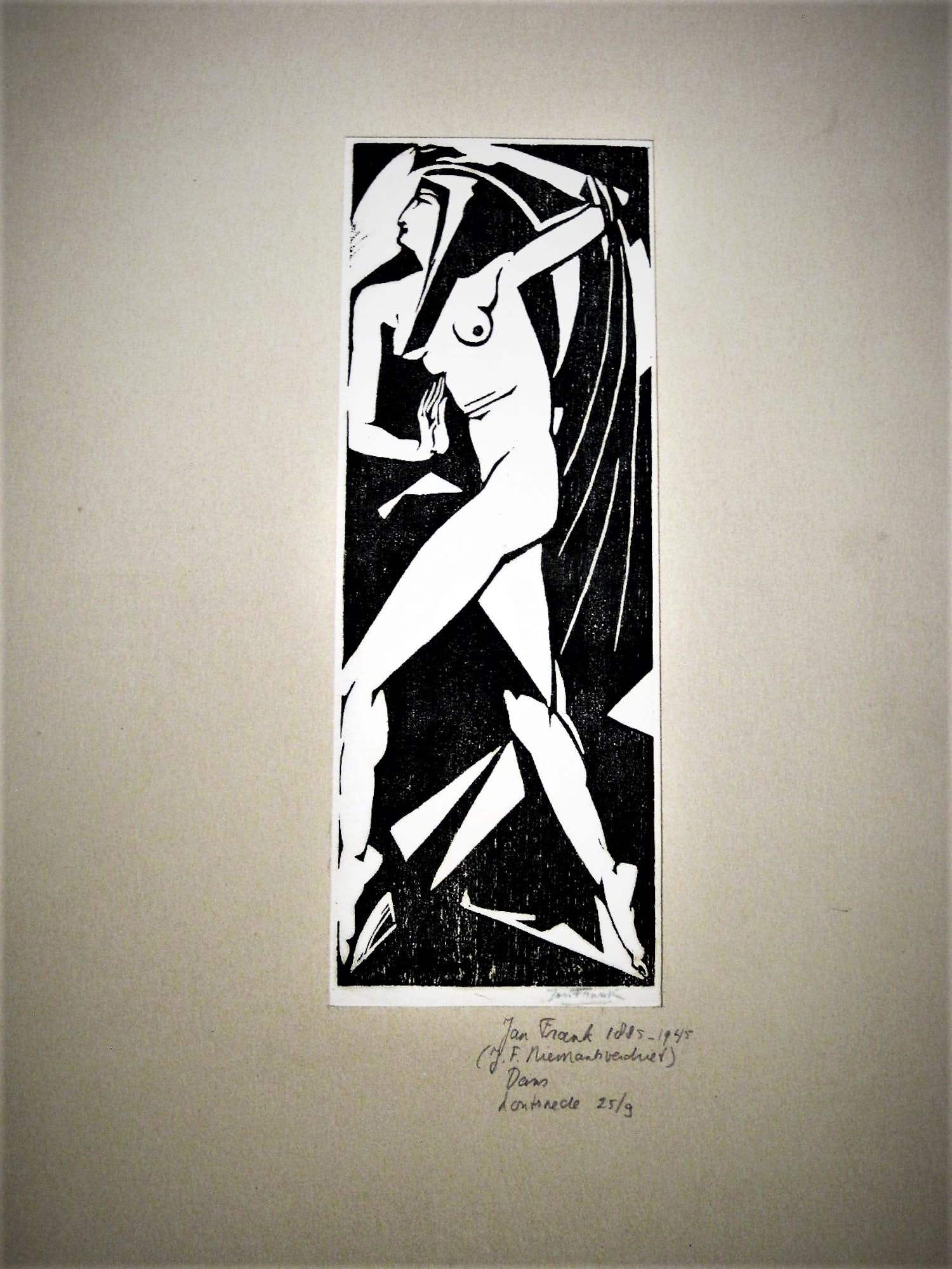 Jan Frank Niemantsverdriet - Nederlands Indische modernist - verstilde Houtsnede "Dans" - zeer kleine oplage verkocht voor € 36!