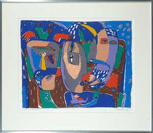 Annemiek Vos - Zeefdruk, Het feest - Ingelijst verkocht voor € 1!