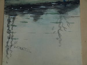 Niet of onleesbaar gesigneerd - Ingelijste gouache, Landschap – gesigneerd (Du Chattel?) - oud - kopen? Bied vanaf 1!