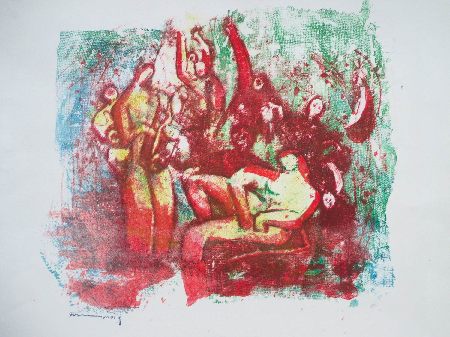 Wim Motz - Geanimeerd gezelschap - Kleurenlitho kopen? Bied vanaf 45!