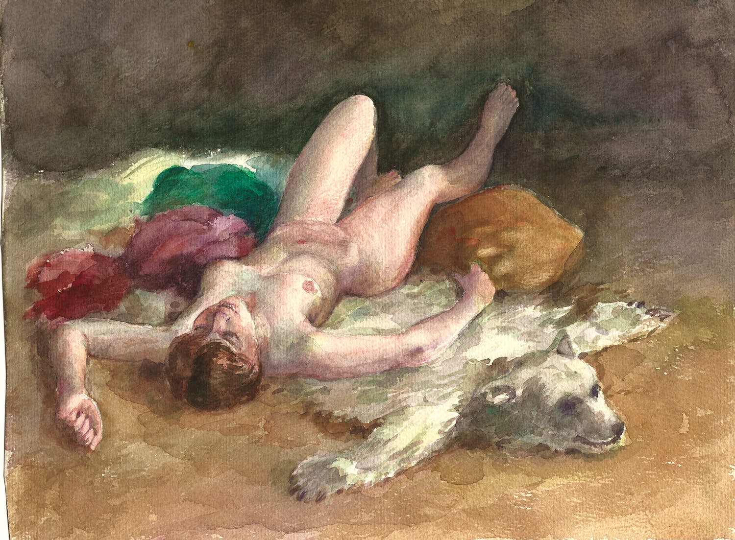 Sjef van der Voort - Liggend naaktmodel op berenhuid verkocht voor € 50!