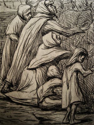 Eugene Laermans - Belgie 1900 - Sociaal bewogen Expressionist - gesigneerde ETS - "Armoede" kopen? Bied vanaf 28!