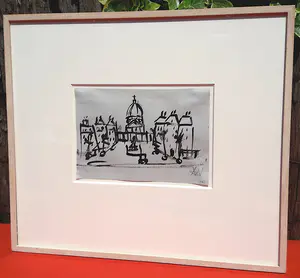 Andre van der Vossen - Stadsgezicht, tekening (netjes ingelijst) kopen? Bied vanaf 1!