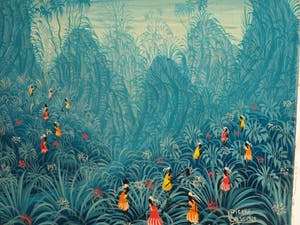 Niet of onleesbaar gesigneerd - Acrylverf op doek , “Blauw landschap met vrouwen“ kopen? Bied vanaf 1!