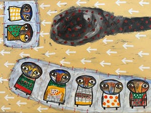 Toyin Loye - Tweeluik (Elk schilderij is 50 x 70 cm.) kopen? Bied vanaf 395!