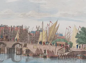 Isaac Tirion - Amsterdam Nieuwe Brug Damrak Oude Gravure 1760 kopen? Bied vanaf 55!
