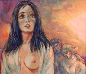 Klaas Pijlman - Aquarel , "Angst" – gesigneerd & ingelijst – 1960 verkocht voor € 35!