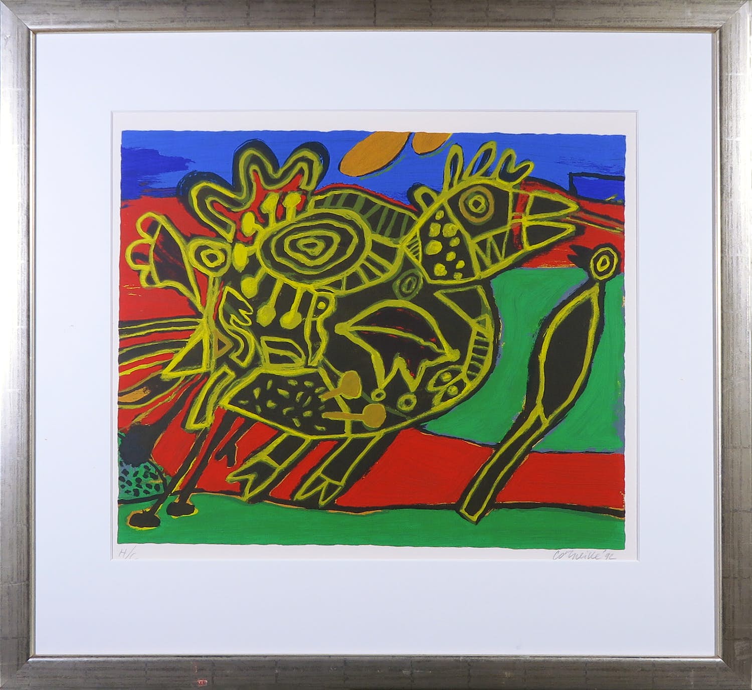 Corneille - Zeefdruk, Kip in landschap - Ingelijst kopen? Bied vanaf 300!