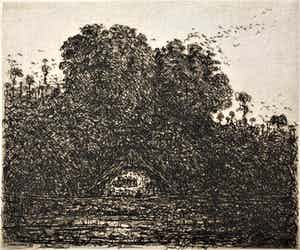 Simon Koene - Bosschage met opvliegende vogels verkocht voor € 25!